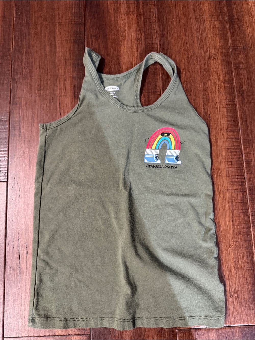 Old Navy Kids Olive Tank with Rainbow Graphic